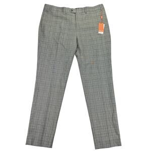 Tallia Mens Slim Fit Wool Stretch Plaid Suit Pants Cream Brown 40x32